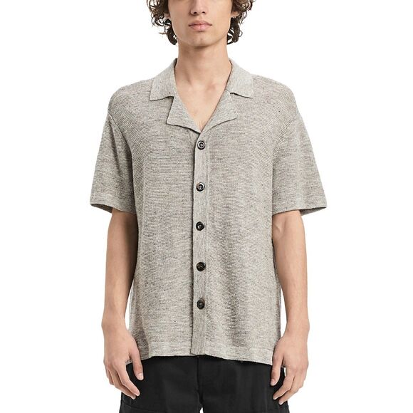 VAYDER Shirt Mens XXL Tan Button Up Short Sleeve Linen Blend Knit GIANNI $425 - Picture 1 of 8